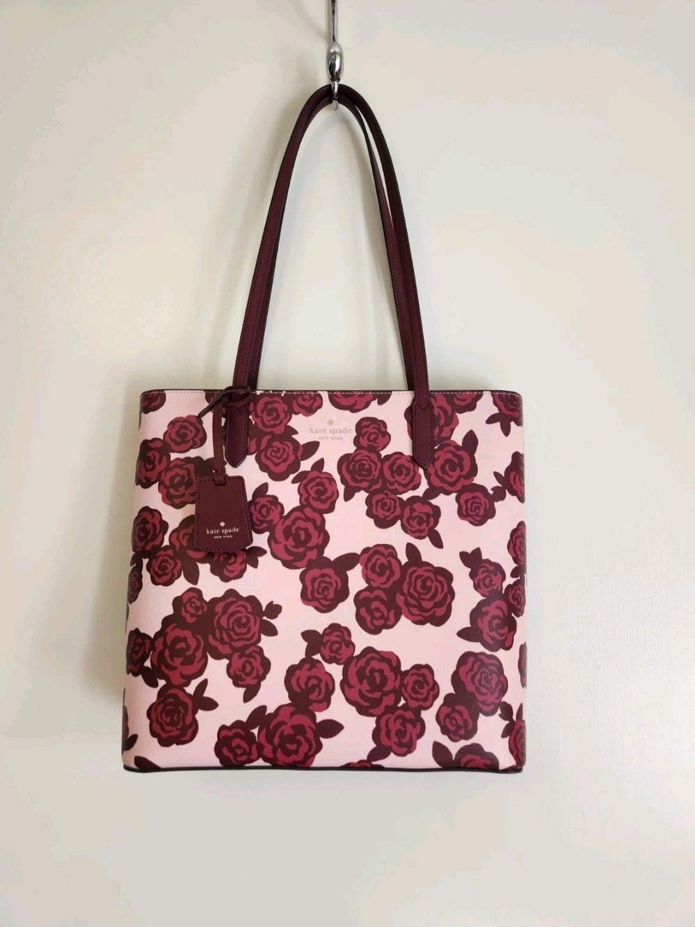 kate spade Pink & Burgundy Rose Print Tote Bag